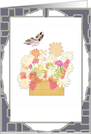 Flowers and Butterfly with Ornament Border card