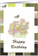Happy Birthday,Flowers and Butterfly’s with Abstract Border card