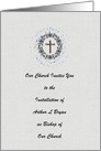 Installation Invitations for Bishop. Cross, Custom Text card