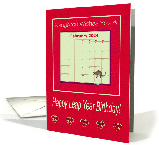 Happy Leap Year Birthday Kangaroo Leaping Cupcake Trim... (1416518)