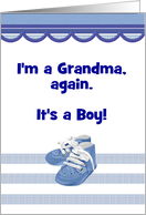 I’m a Grandma, Again. Beautiful Baby Boy, Blue Baby Shoes, Custom Text card