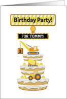 Construction Birthday Party Invitation, Equipment Cake Custom Text card