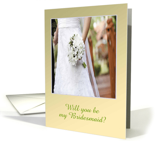 Wedding Dress with Bouquet of Flowers, Bridesmaid, Custom Text card