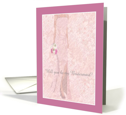 Lovely Carnation Pink Dress with Bouquet, Bridesmaid card (362743)