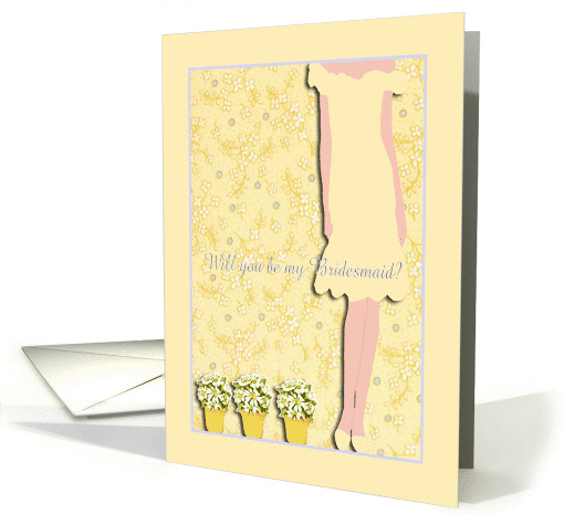 Yellow Short Dress with Daisies in Flower Pots, Bridesmaid card