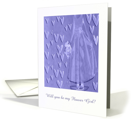 Hearts and Flower Girl with Bouquet, Purple, Custom Text card (363609)