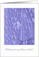 Hearts and Flower Girl with Bouquet, Purple, Custom Text card