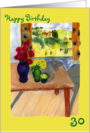 Still Life Roses Window View Happy Birthday 30 card