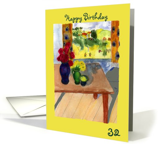 Still Life Roses Window View Happy Birthday 32nd card (675705)
