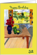 Still Life Roses Window View Happy Birthday 32nd card