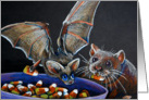Happy halloween with bat, cat, & candy corn card
