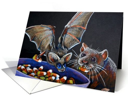 Happy halloween with bat, cat, & candy corn card (699904)