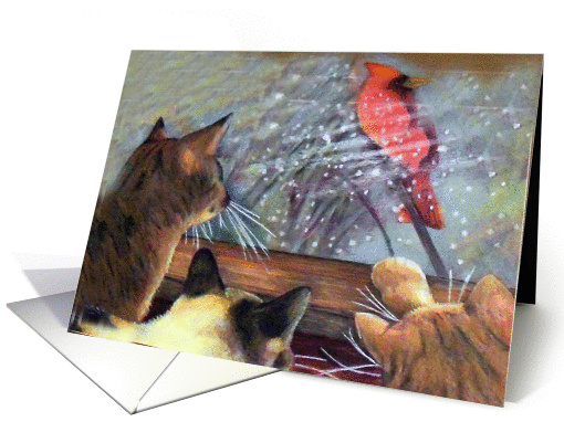 Happy Holidays with Cats & cardinal card (712709)