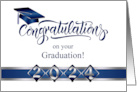 Congratulations on your 2024 Graduation Silver Blue Graduate cap card