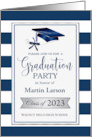 Graduation Party Invitation Silver Blue Stripes Mortar Diploma card
