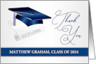 Graduation gift Thank you card - Silver blue Mortar cap and Diploma card