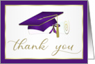 Graduation Thank You Purple Gold Mortarboard Cap Diploma Card