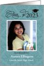 Graduation Photo Invitation Damask Turquoise Floral Class of 2023 card