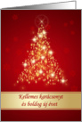 Hungarian Merry Christmas - Red and gold sparkling Christmas tree card