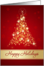 Red and gold sparkling Christmas tree Happy Holidays Card