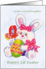 1st Easter Great Granddaughter - Cute bunny with Easter egg card