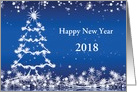 Business New Year - Christmas white tree, snowflakes, stars on blue card