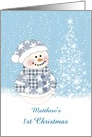 Baby’s 1st Christmas - Baby Snowman and tree covered with snow card