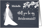 Will you be my Bridesmaid- Wedding Gown, Flower Blossom on Dark Blue card