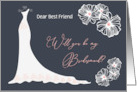 Bridesmaid Best Friend - Wedding Gown, Flowers on Dark Blue Gray card