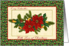 Christmas card for Godmother - Poinsettias, holly and pine card