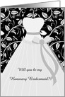 Wedding, Honorary Bridesmaid - white gown on leafy damask pattern card