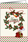 Happy holidays - Santa, wreath and holly card