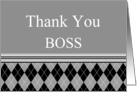 Thank You Boss - black and gray argyle pattern card