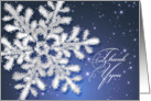 Business Thank you card - Silver snowflake on dark night starry sky card