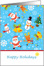 Christmas - Santa, snowman, rudolph, tree, bells, snowflakes card