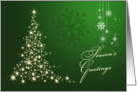 Business Christmas card - Sparkling tree and white snowflakes on green card