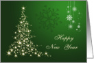 Business, New Year - Sparkling Christmas tree and snowflakes on green card