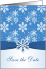 Wedding, Save the date - white snowflake on blue card