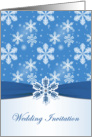 Wedding Invitation - white snowflakes on blue with printed ribbon card