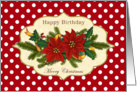 Birthday on Christmas card - Poinsettia, holly and pine card