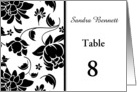 Wedding party Place card - Damask black white floral card
