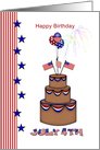 Birthday on the 4th of July - Cake, flags, balloons card