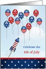 4th of July, USA Independence Day - balloons, rocket, stars and stripes card