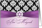 Bat Mitzvah - Black white damask, Star of David Card