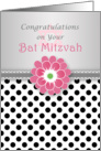 Congratulations, Bat Mitzvah - polka dots, pink flower, Star of David card