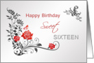 Birthday Sweet Sixteen - swirls and roses card