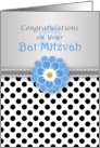 Congratulation Bat Mitzvah - polka dot, blue flower, Star of David card