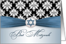 Bat Mitzvah - Damask pattern, Star of David, printed ribbon card