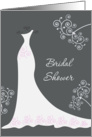 Invitation Bridal Shower - White wedding gown on black and swirls card