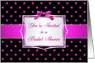 Bridal Shower party Invitation - pink polka dot on black card